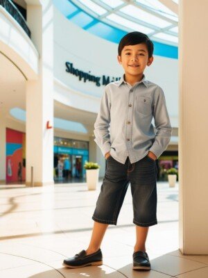 boy standing near a shopping mall