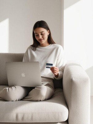 A girl is shopping online